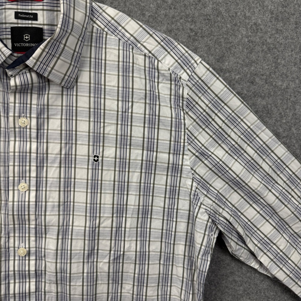 Victorinox Swiss Army Mens Tailored Fit Plaid Button Down Shirt Large Blue White - Picture 7 of 10